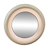 1970s mirror with integrated lighting, futuristic design, vintage wood.