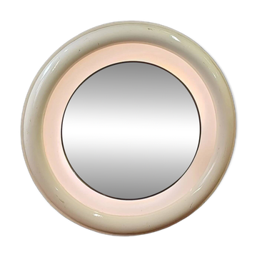 Miroir des années 1970 avec éclairage intégré, design futuriste, bois vinta