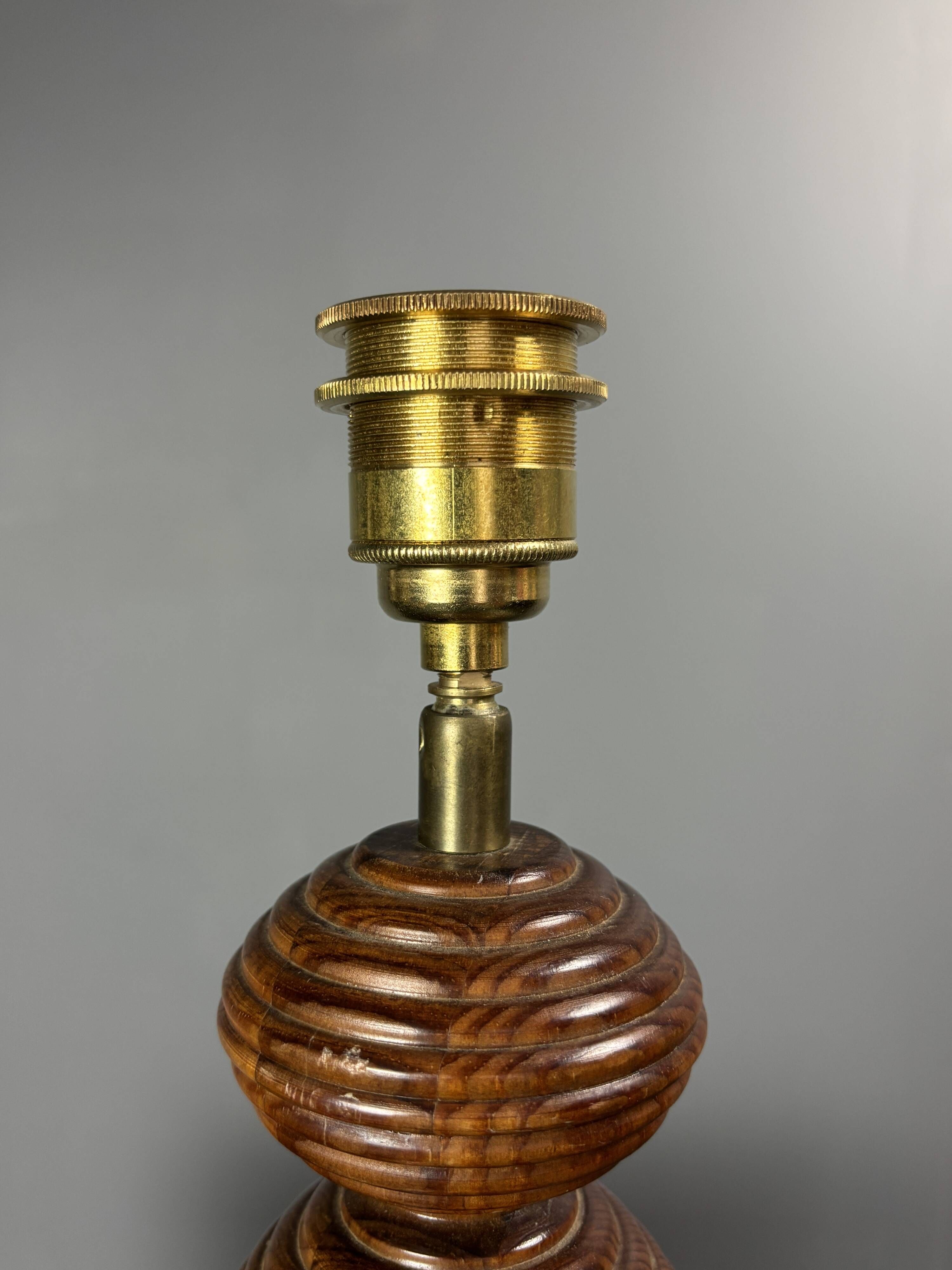 Midcentury wood turned adjustable table lamp with glass sphere, 1970s