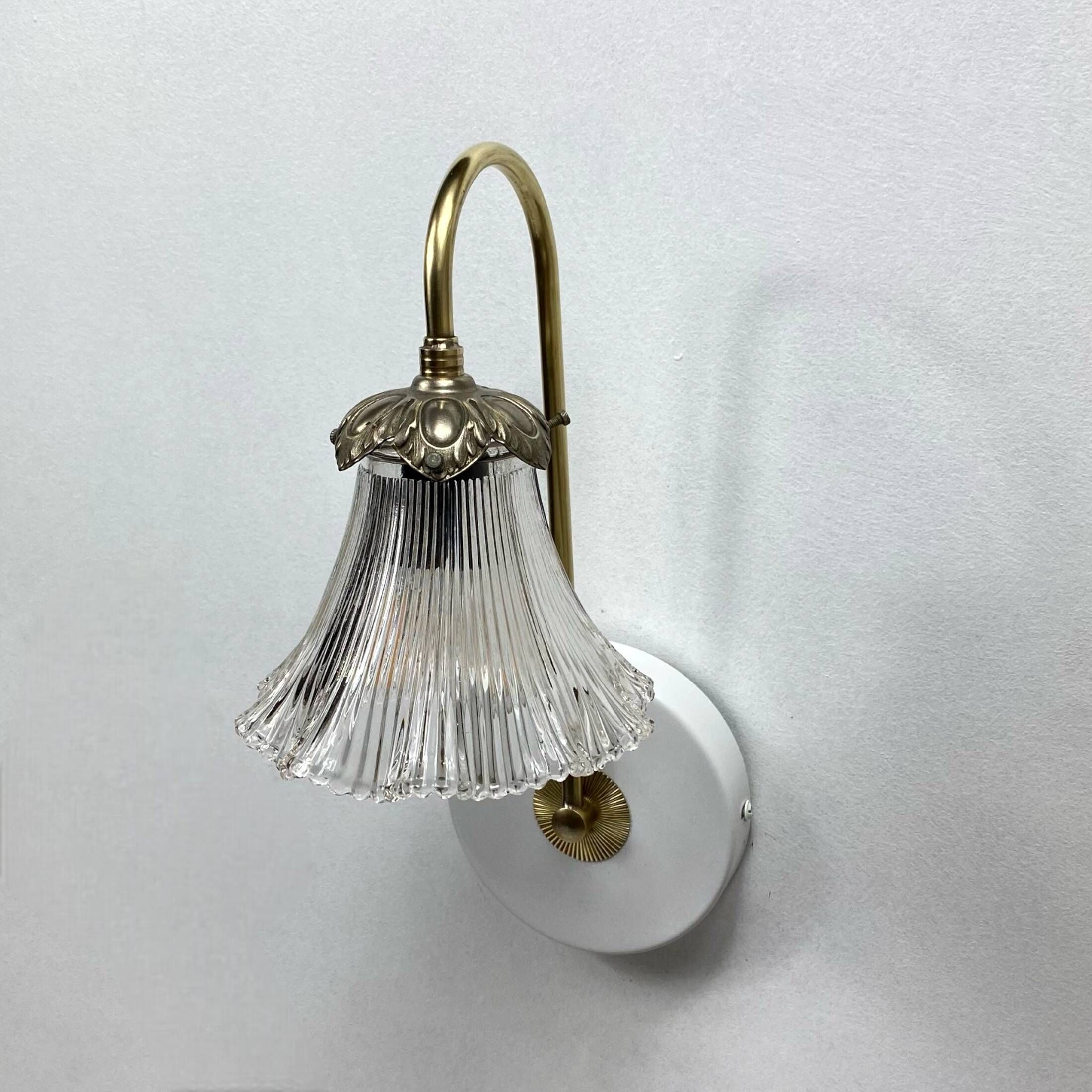 Old wall light swan neck brass tulip transparent glass vintage decoration LAMP-7177