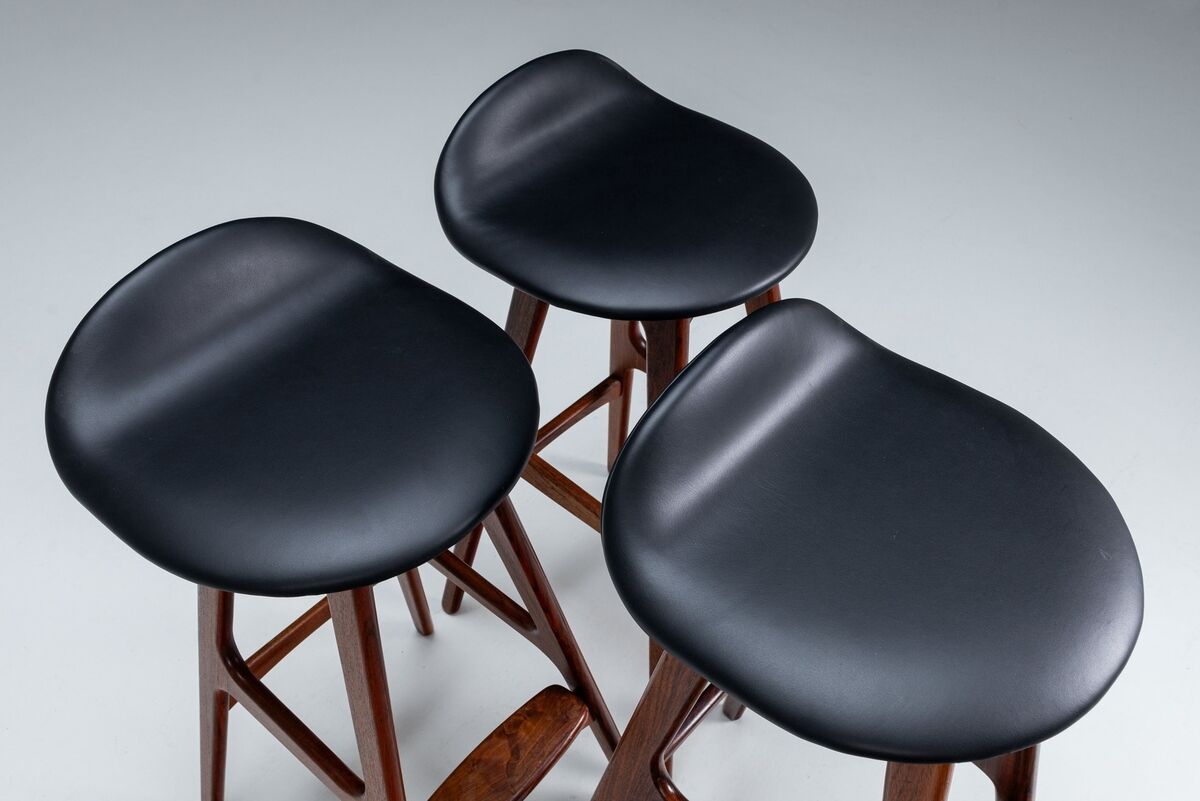 Erik Buch set of three “OD61” bar stools in rosewood Oddense Denmark 1965