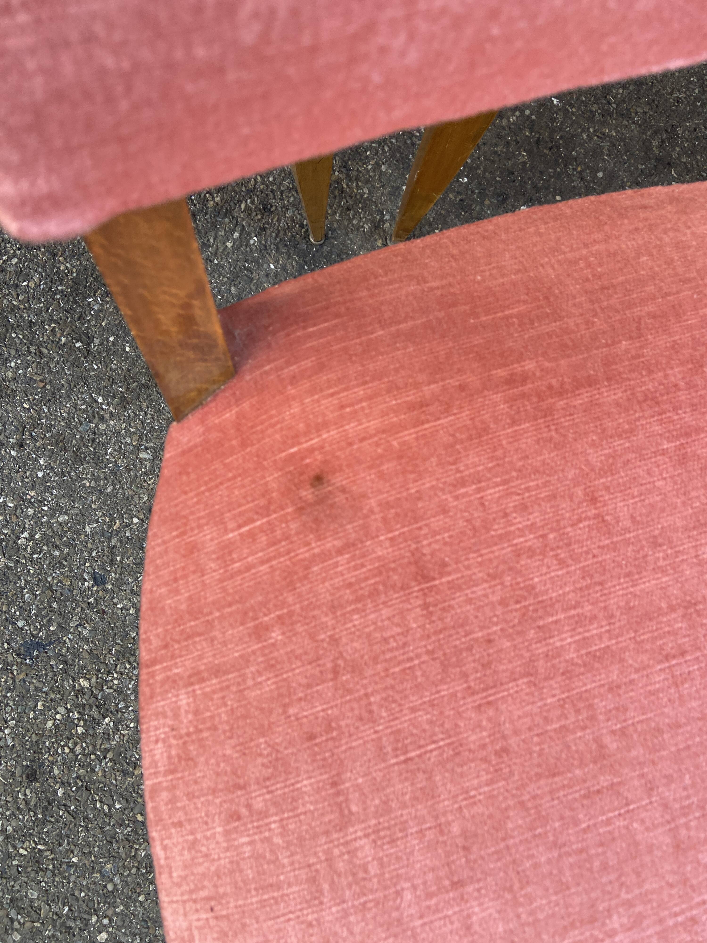 Suite of 6 art deco chairs 1950 walnut & pink velvet