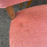 Suite of 6 art deco chairs 1950 walnut & pink velvet