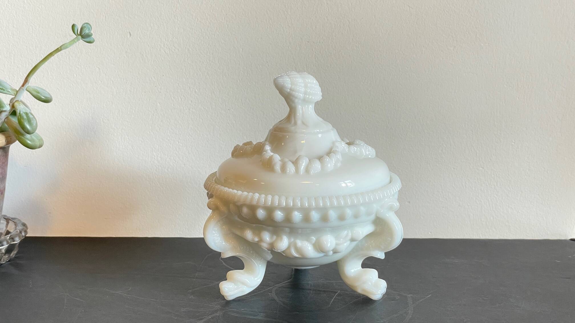 Vintage opaline glass candy dish