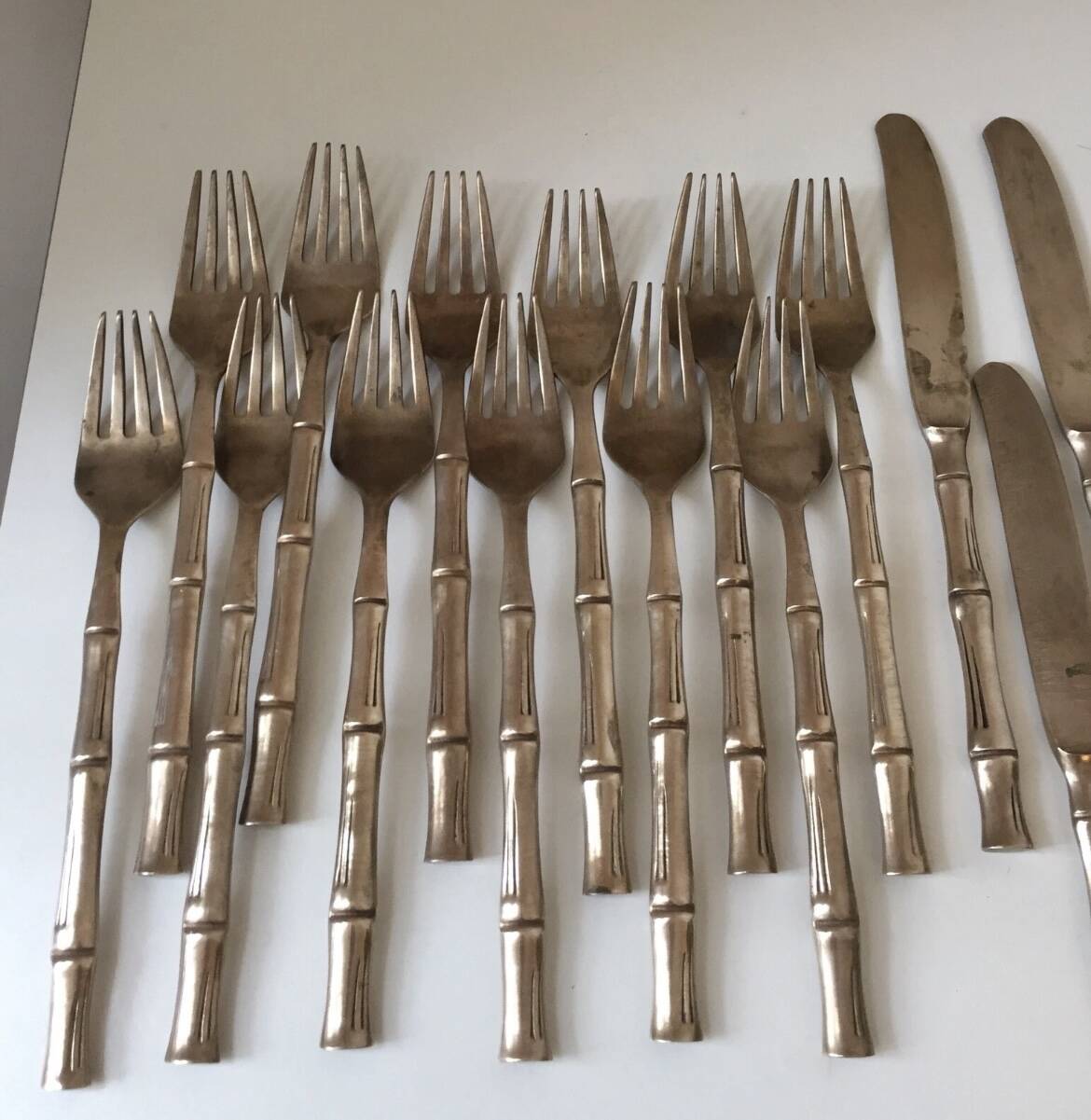 Vintage 1960s Bamboo Brass Cutlery Set