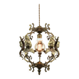 Vintage Patinated Bronze Figural Pendant Lamp