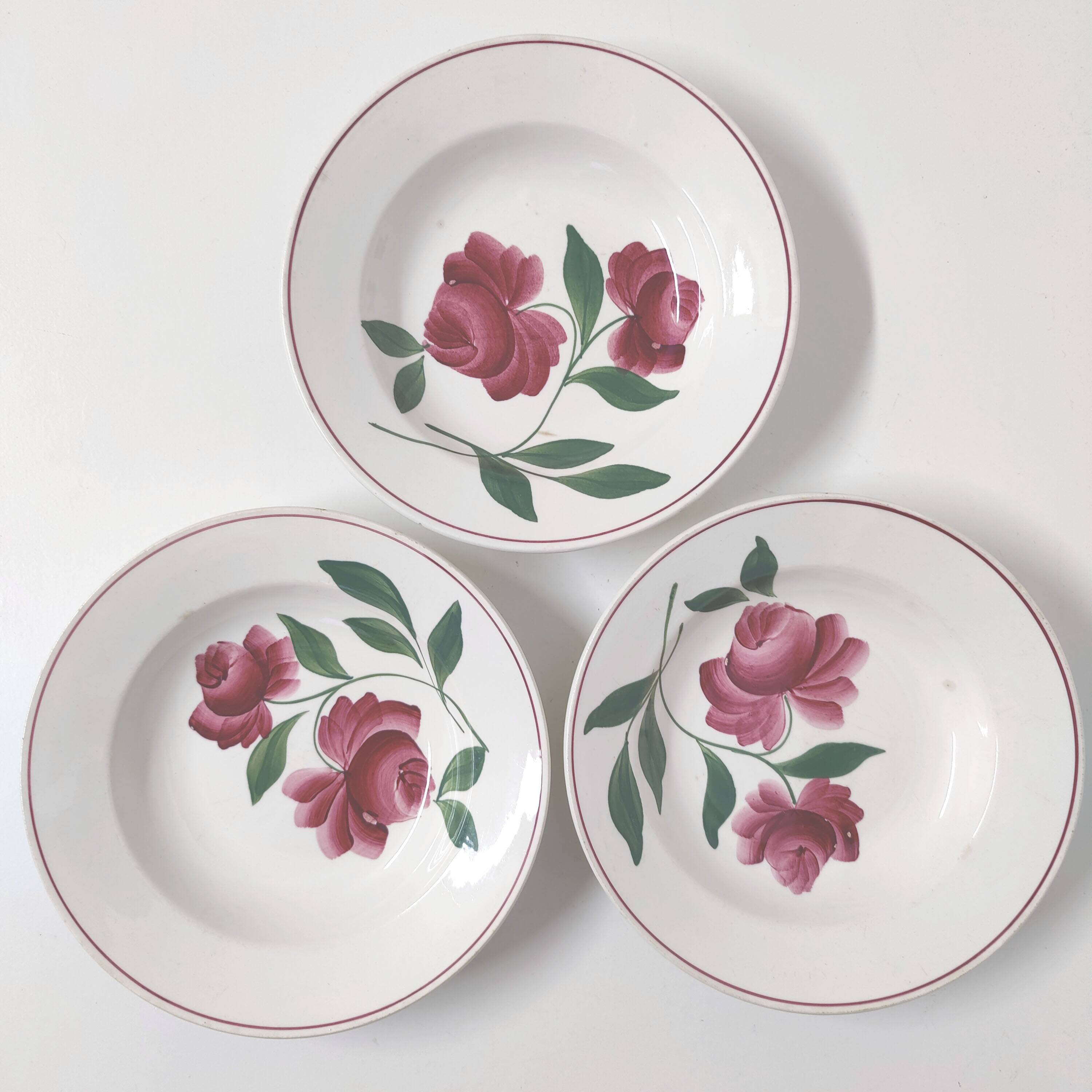 3 vintage floral soup plates Printemps Paris model Essonnes