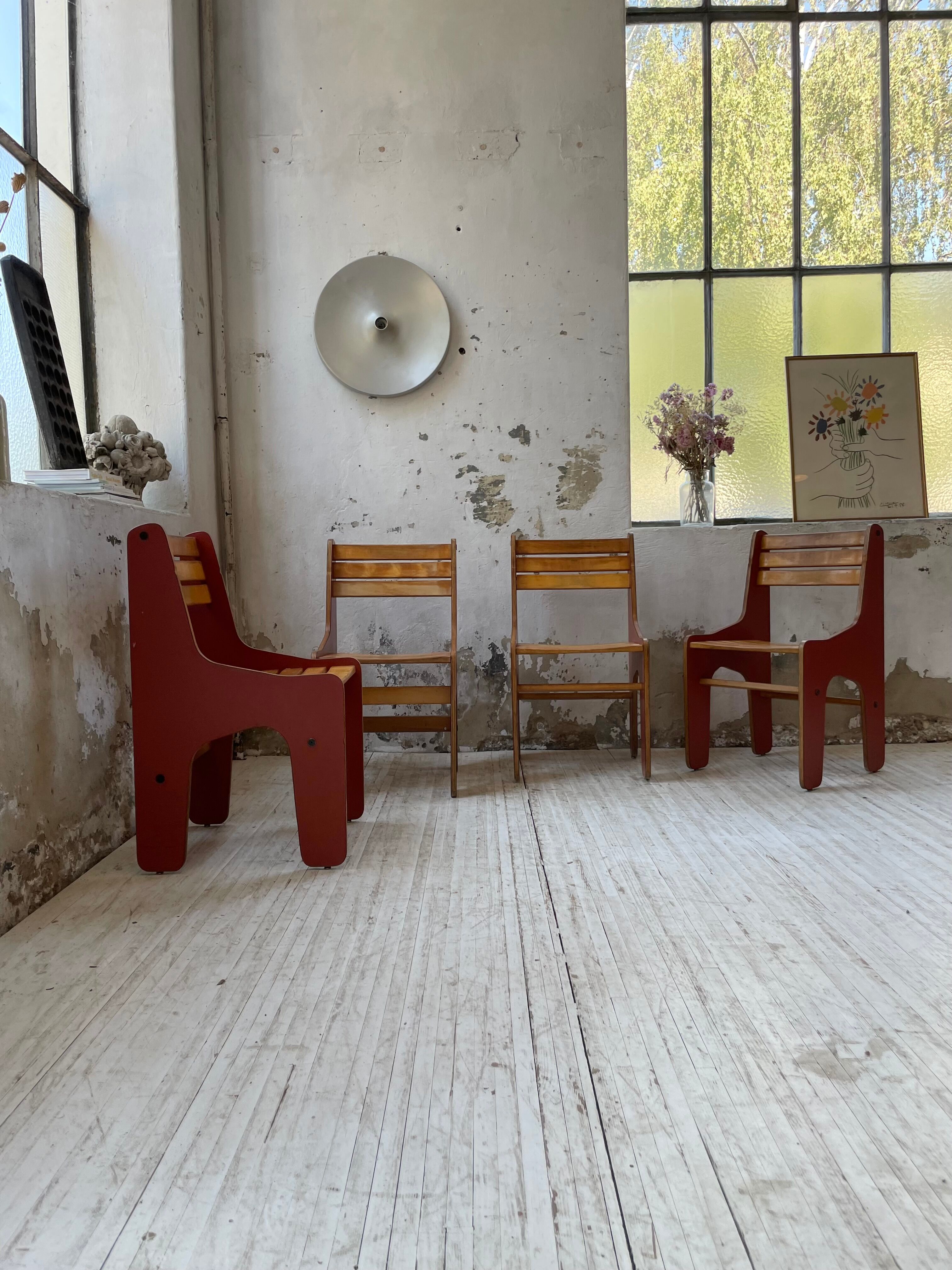 4 vintage Plywood chairs 80s