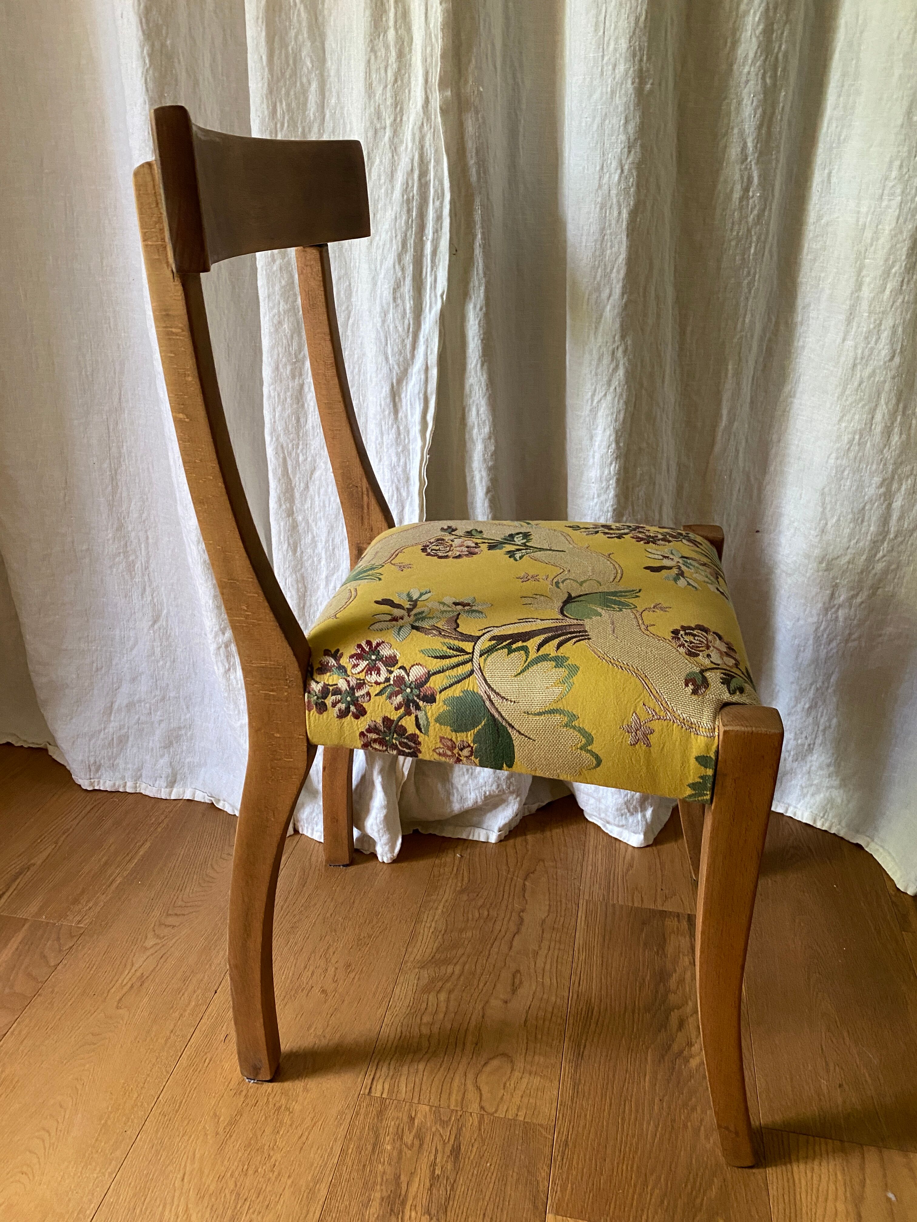 2 chairs in yellow wood fabric pierre frey