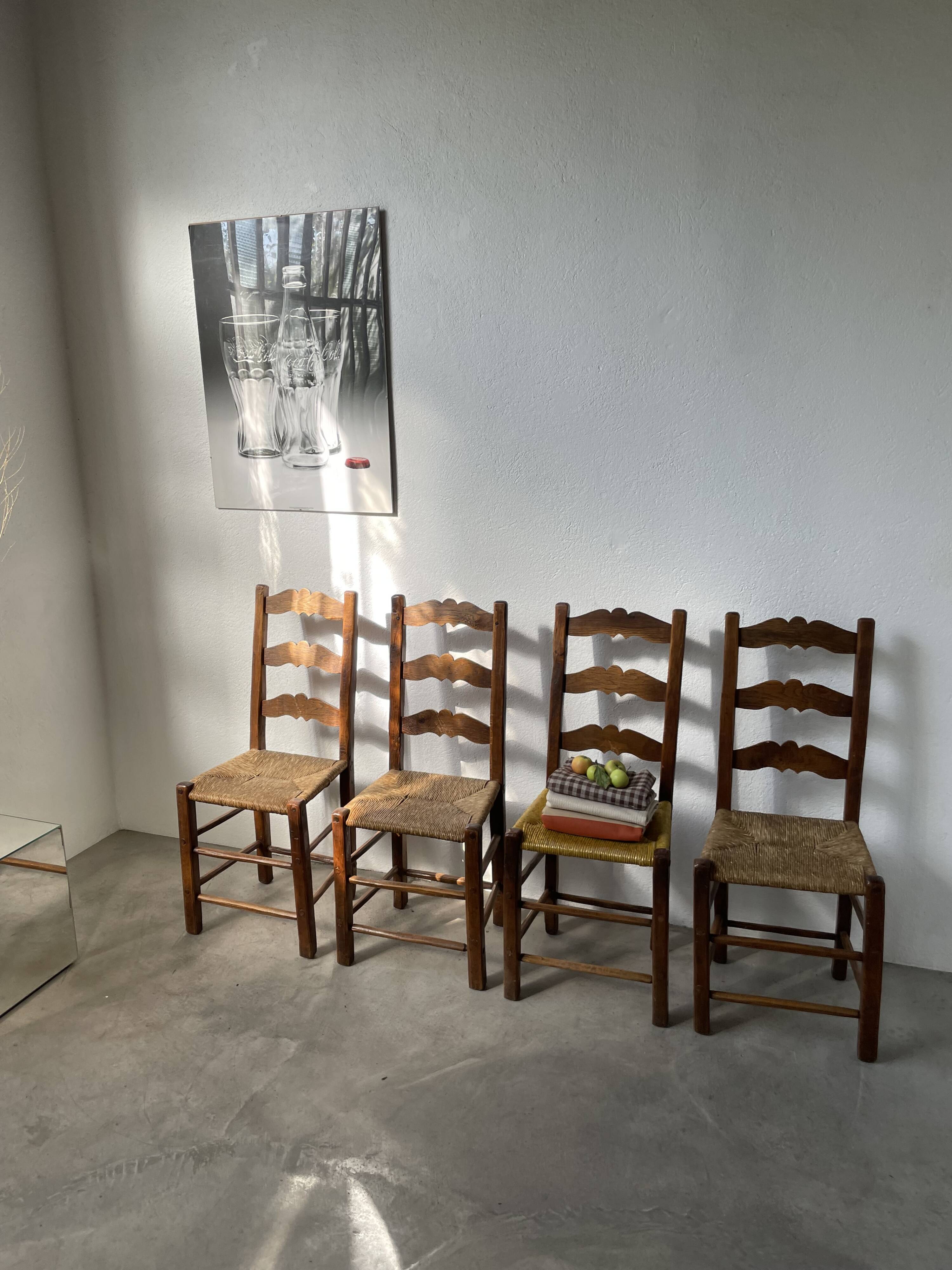 Rustic handcrafted oak chairs 1900