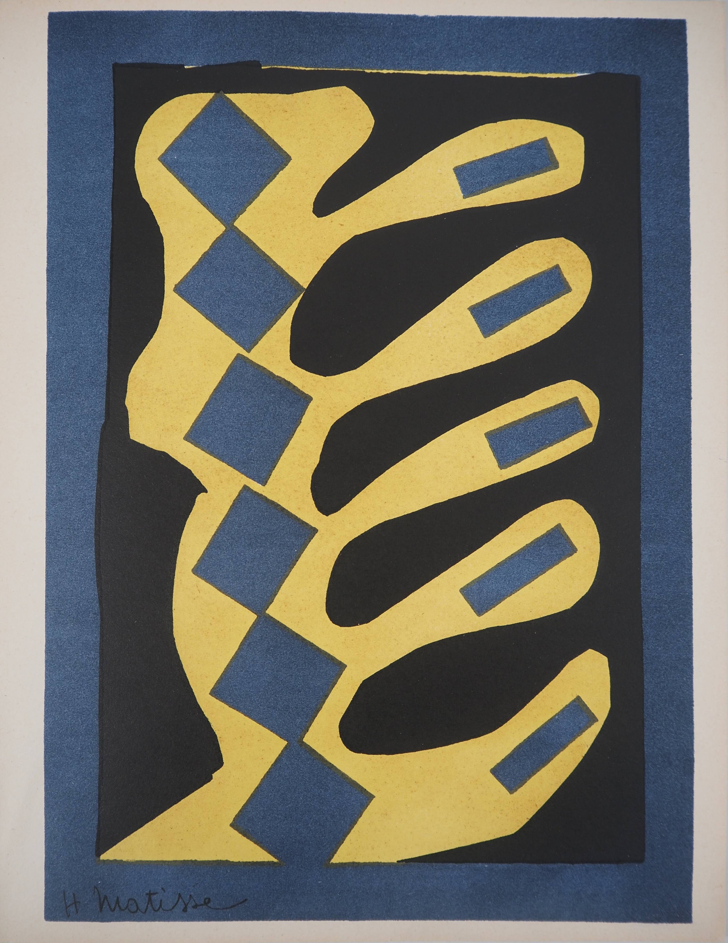 Henri matisse : découpage sur fond bleu - lithographie signée
