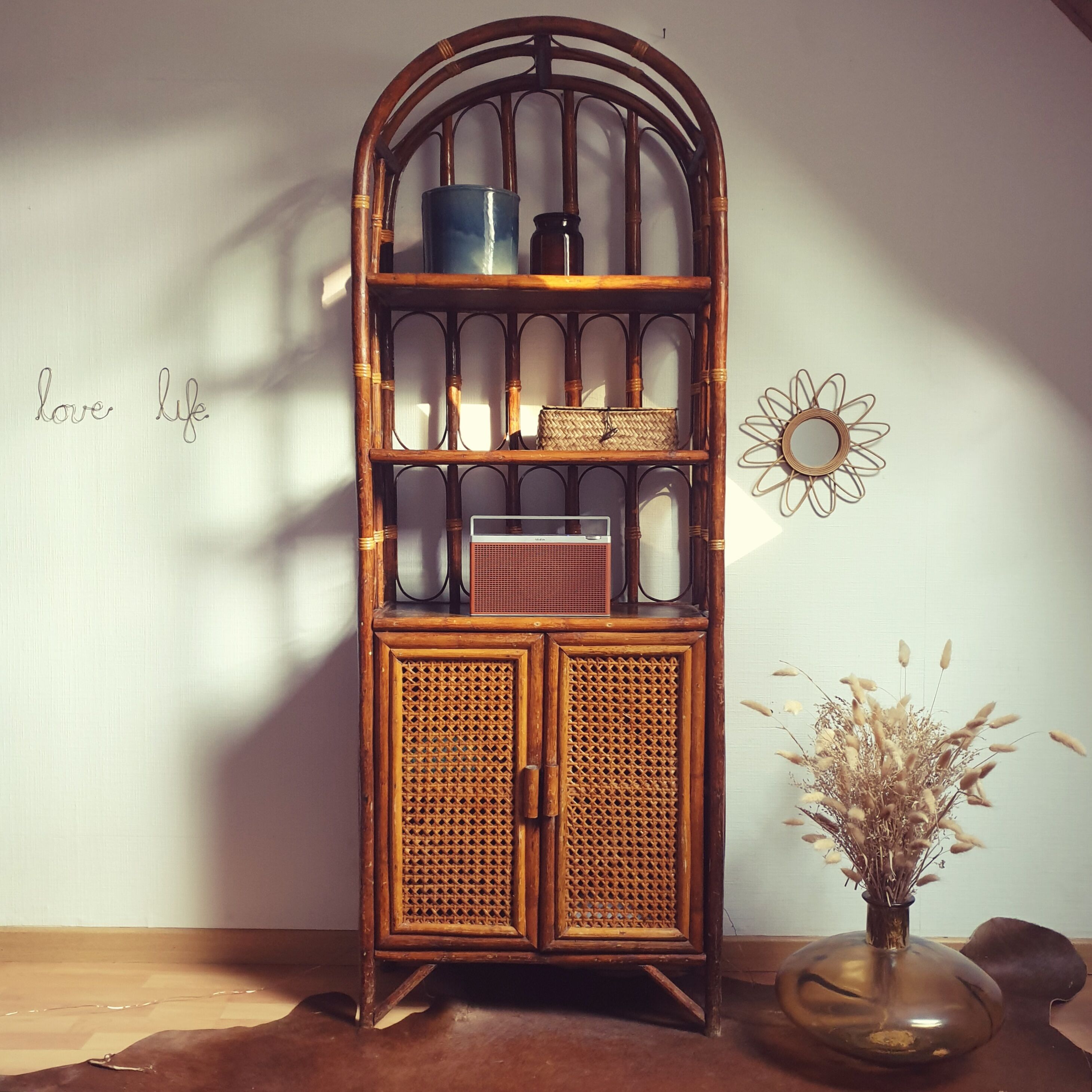 Vintage rattan bookcase