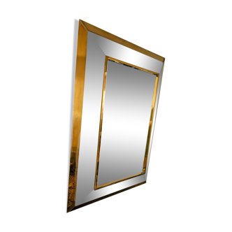 Silver tinted rectangular wall mirror brass frame