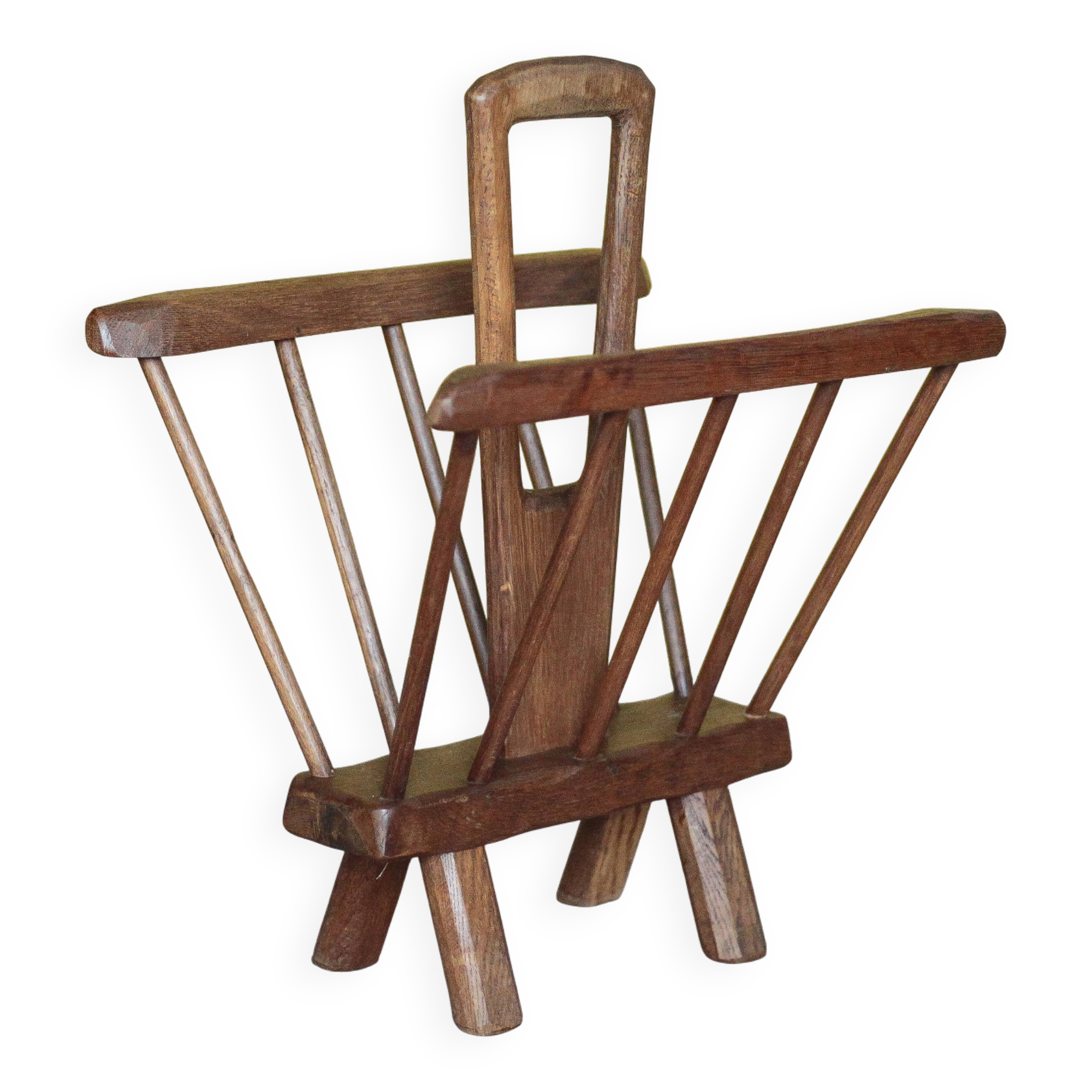 Vintage brutalist wooden magazine rack, magazine holder, newspaper, magazine.