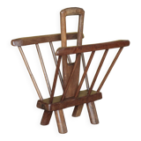 Vintage brutalist wooden magazine rack, magazine holder, newspaper, magazine.