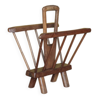 Vintage brutalist wooden magazine rack, magazine holder, newspaper, magazine.