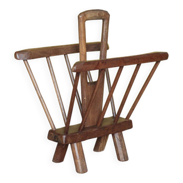 Vintage brutalist wooden magazine rack, magazine holder, newspaper, magazine.