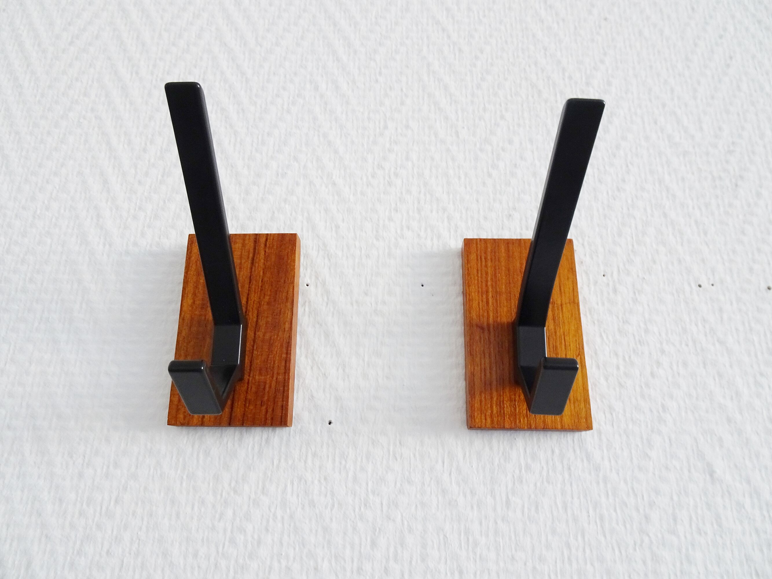 Vintage teak wall hooks, mid century coat hooks