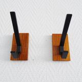 Vintage teak wall hooks, mid century coat hooks