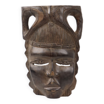 Masque oriental en bois franc bois années 60