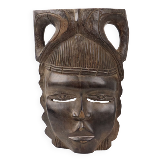 Masque oriental en bois franc bois années 60