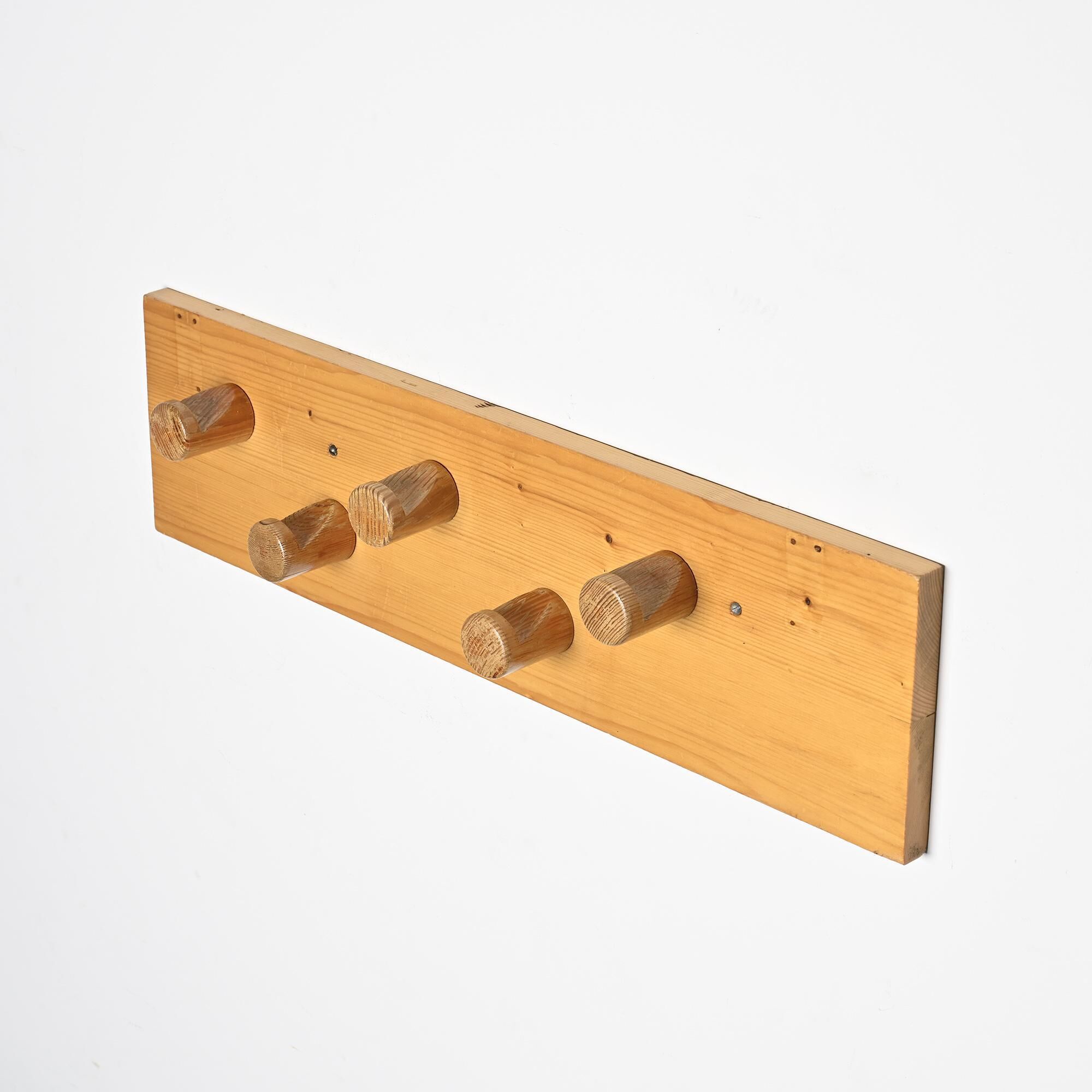 Wall-mounted coat rack with five hooks, Les Arcs 1800, France, circa 1970