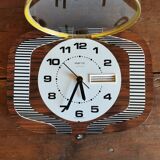 Vintage formica clock silent wall clock "Featured wood stripes"