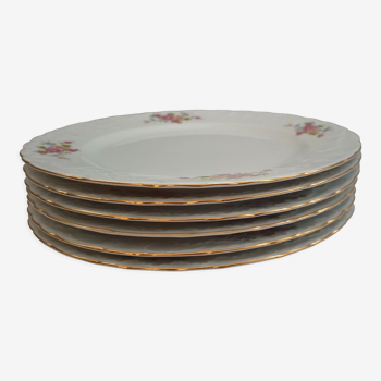 Six assiettes plates vintage en porcelaine fine  Collection Prestige
