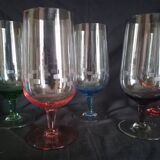 Set of 6 colored Art Deco style glasses, large size, 1960s
