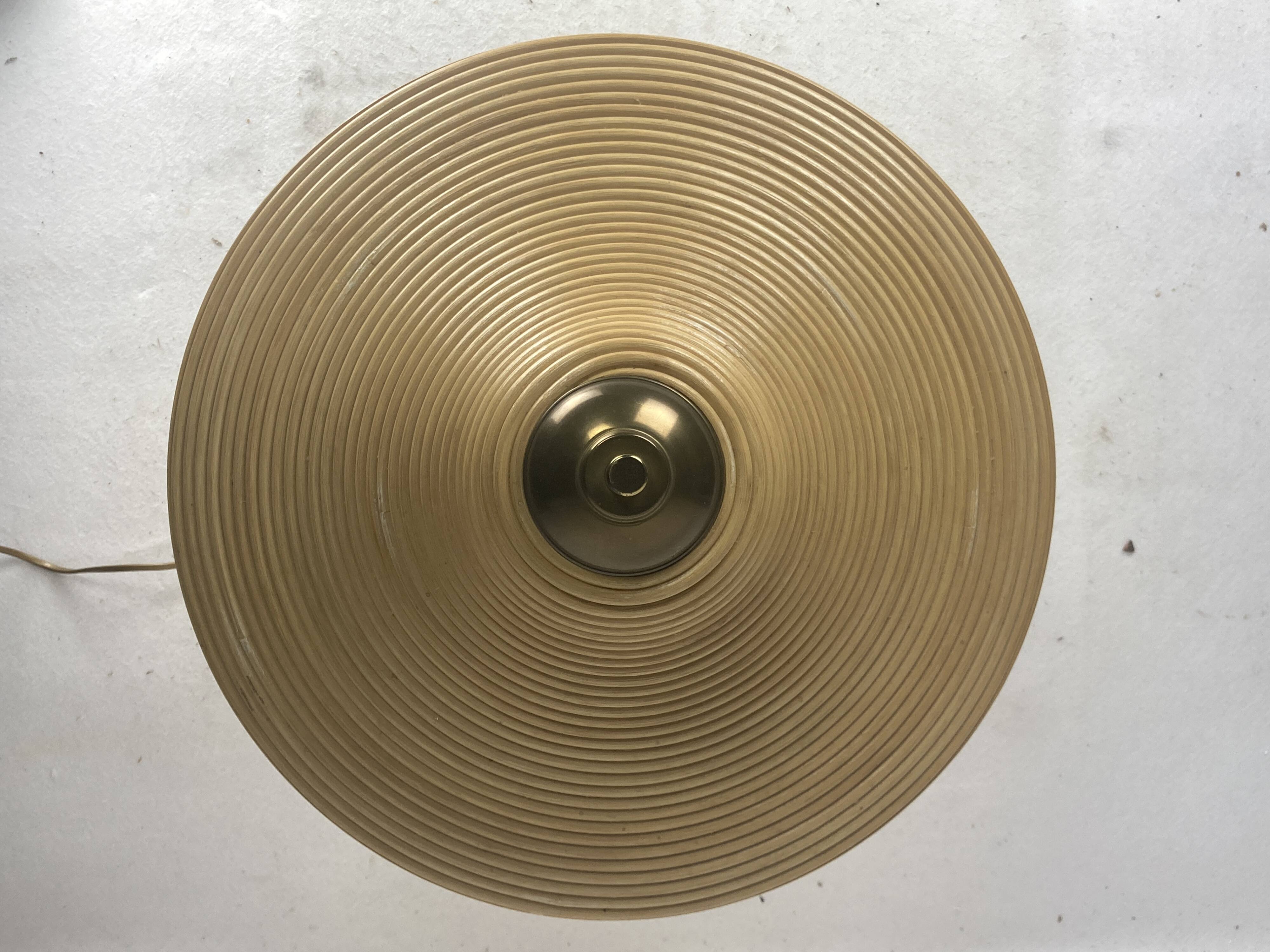 Brass and pencil reed rattan table lamp, Italy 1970s