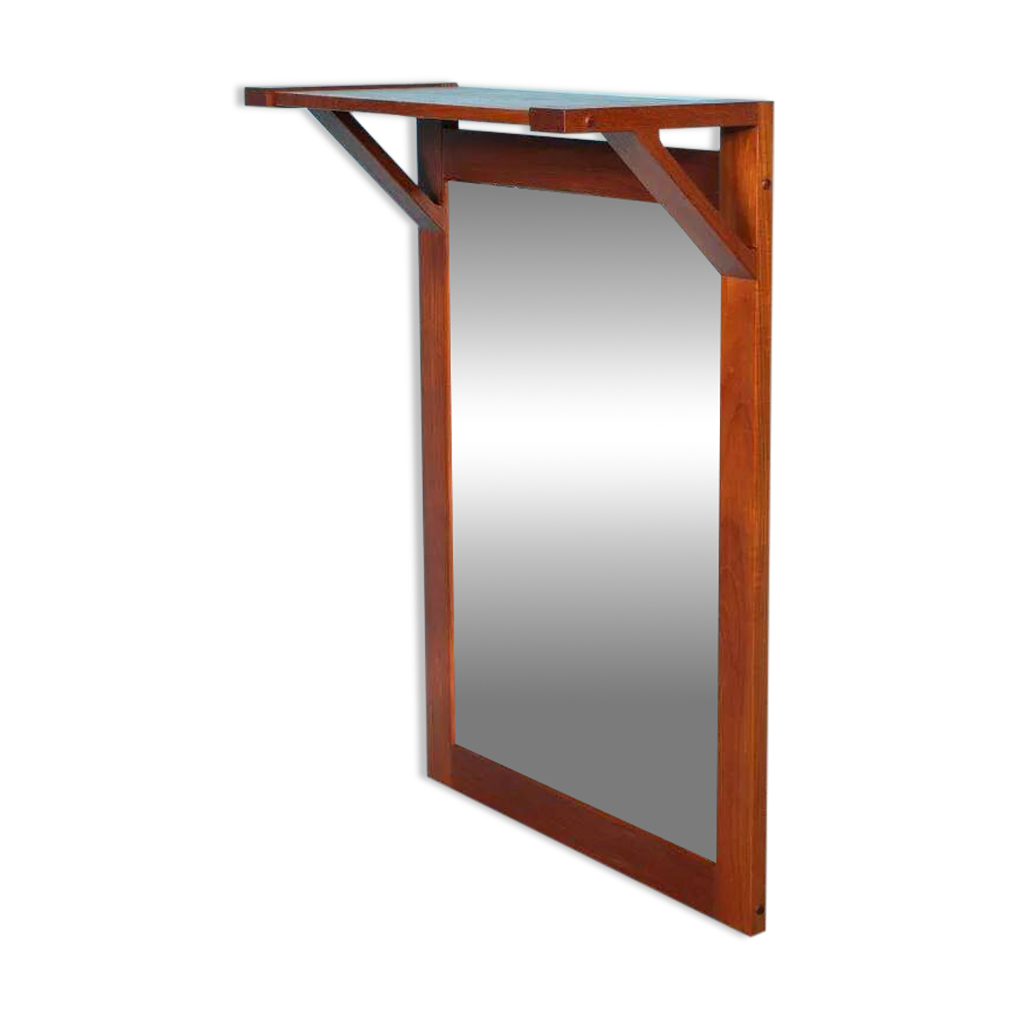 Danish teak mirror with shelf for hats from the 1960s.