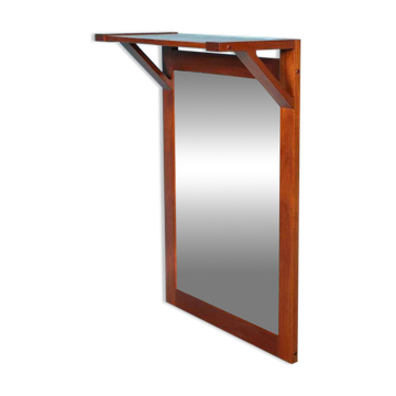 Danish teak mirror with shelf for hats from the 1960s.