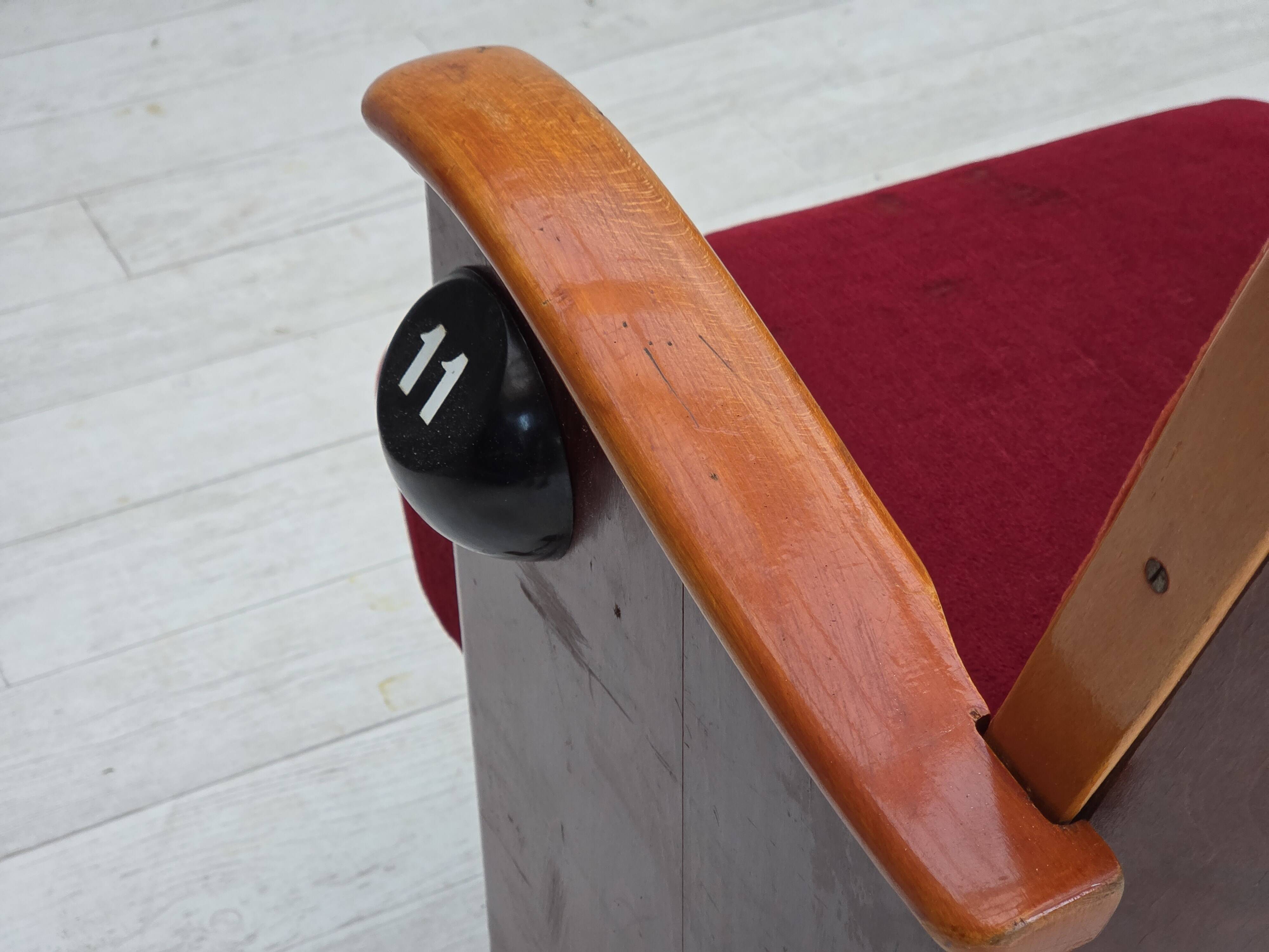 1950s, Danish theater armchairs, furniture velour, original condition.