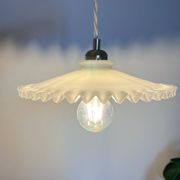 Vintage 1950s entirely white serrated opaline pendant light