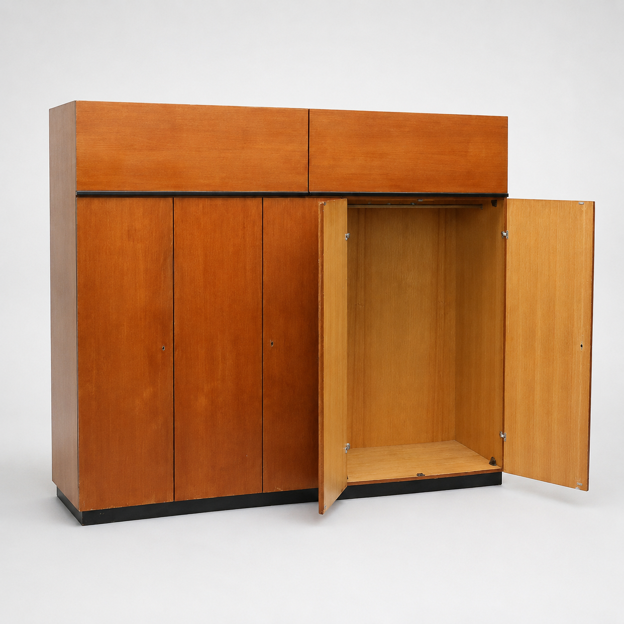 Large vintage teak wardrobe from the 1960s, with hanging and shelving sections