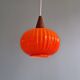 Teak and orange opaline suspension, Scandinavian style, 1960.