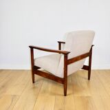 GFM-142 armchair, design by Edmund Homa from the 70s, beige boucle, dark wood - 2 pieces available