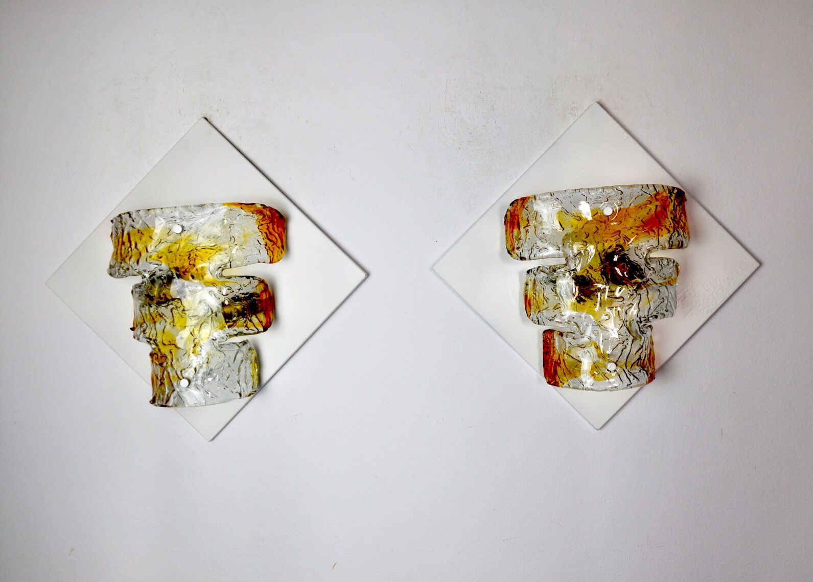 Paire d'appliques murano mazzega, verre soufflé murano orange, italie, 1960