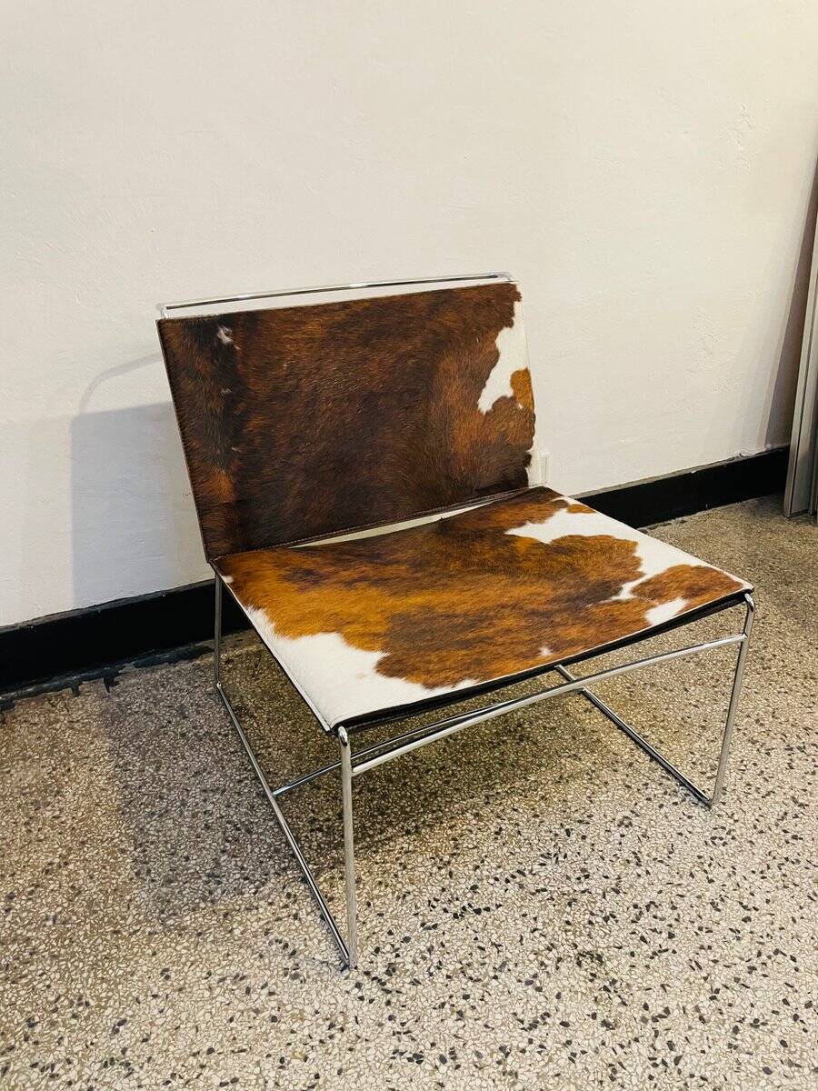 Chromed Fil armchair with fur seat by Pascal Mourgue for Ligne Roset, 1990s