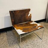 Chromed Fil armchair with fur seat by Pascal Mourgue for Ligne Roset, 1990s