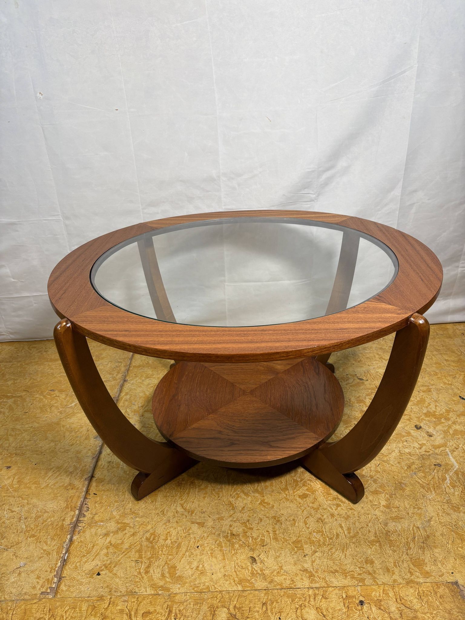 Mid-Century Retro Vintage Teak & Glass Round Coffee Table by Stonehill 1960
