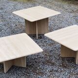 Set of 3 travertine trundle coffee tables from the 70s
