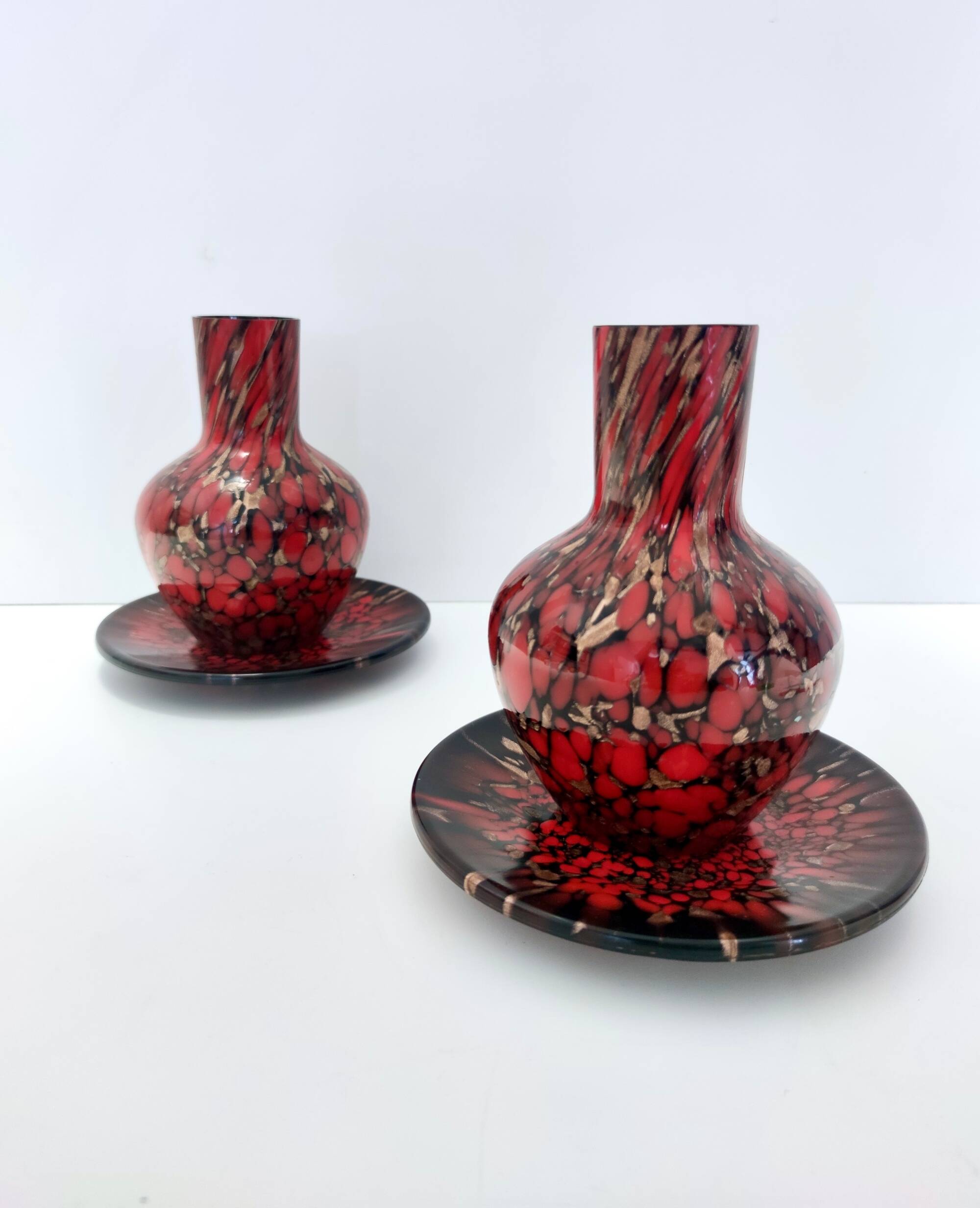 Black and Red Murano Glass Vases by Vincenzo Nason with Bronze Aventurine Glass