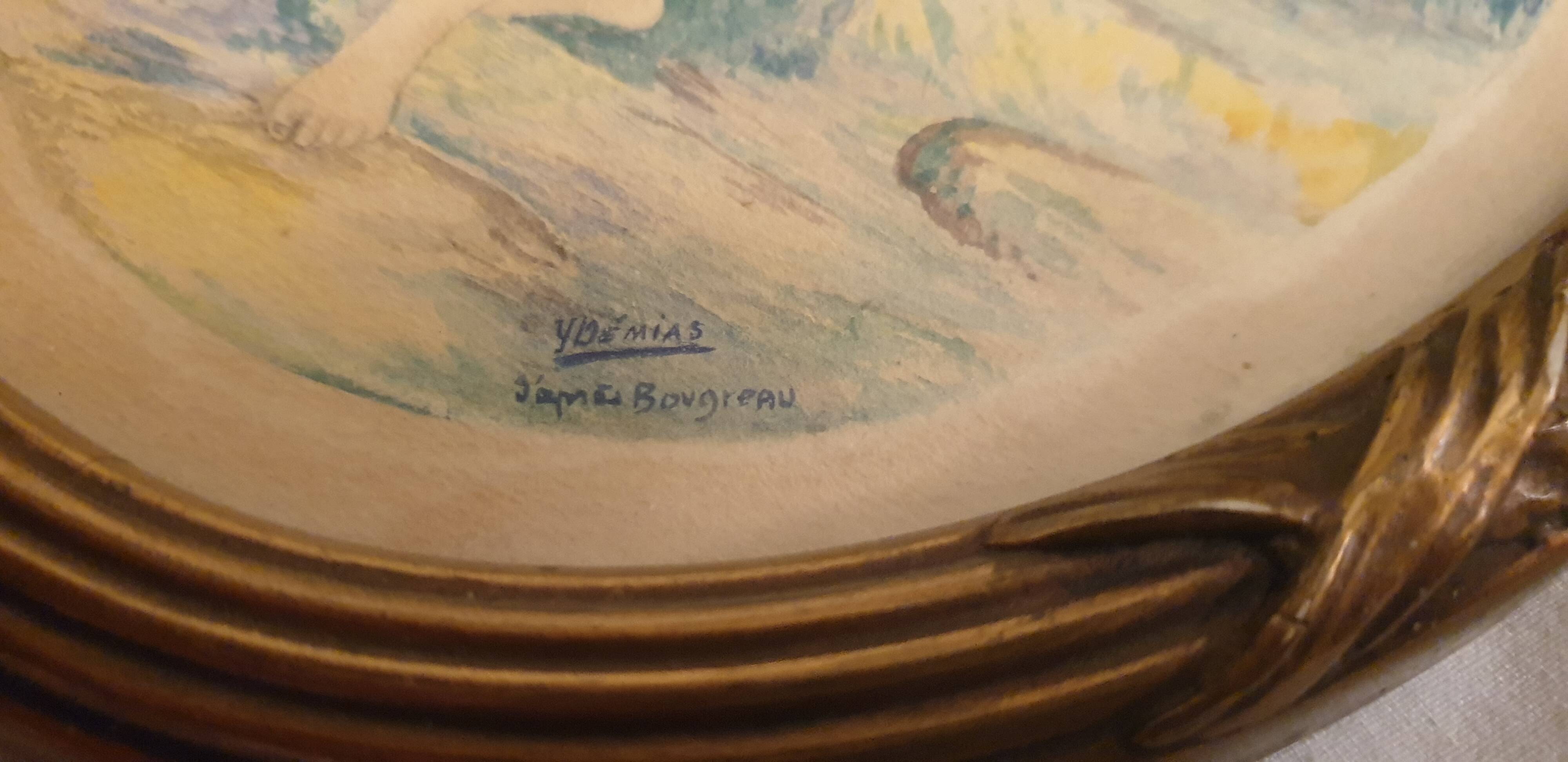 Ancient painting with charming little watercolor depicting youth and love