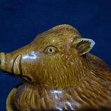 Ceramic terrine dish decorated with vintage wild boar hunting