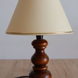 Vintage table lamp in turned wood and fabric lampshade