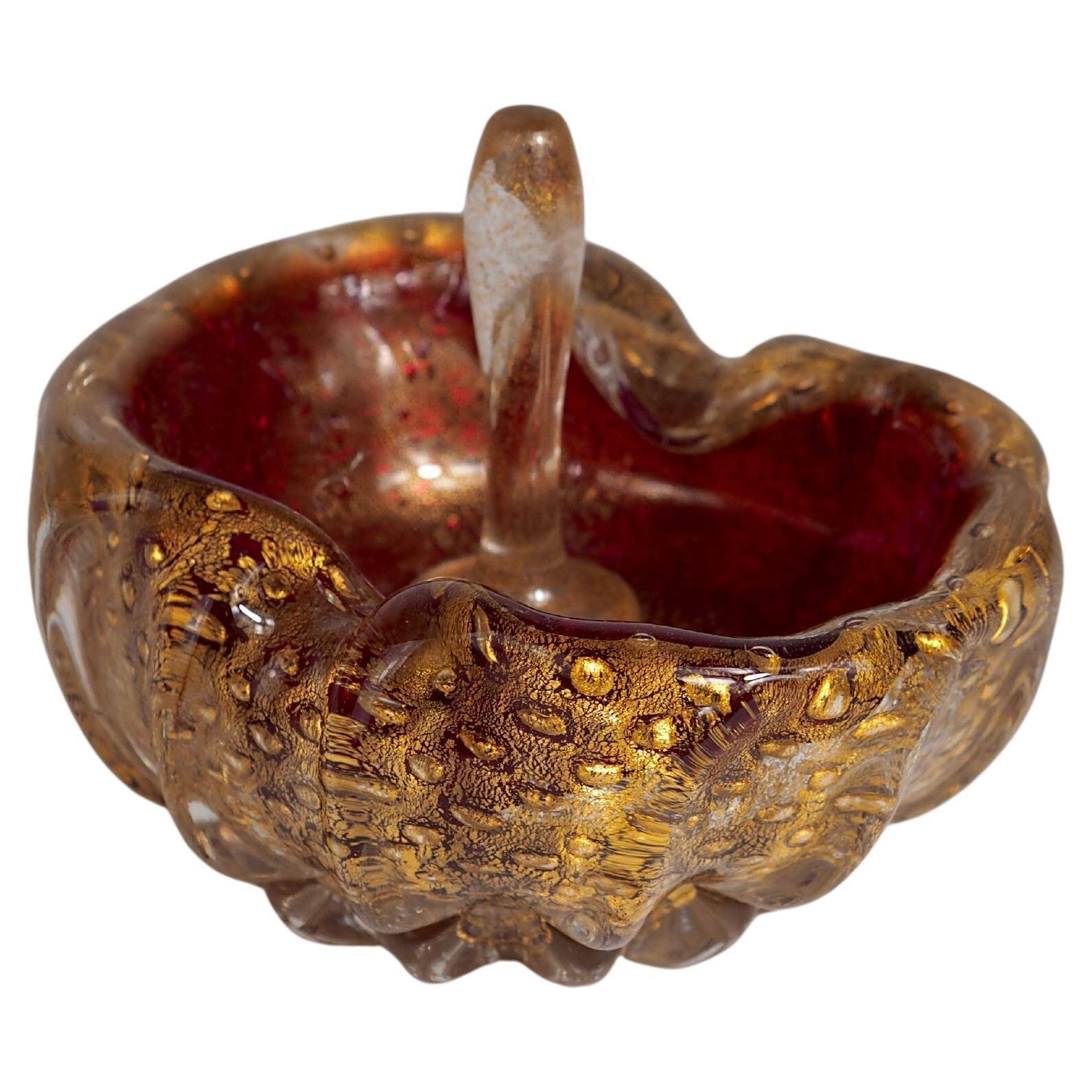 Barovier&Toso Murano "Cordonato d'Oro" Art Glass Bowl and Rare Glass Tamper
