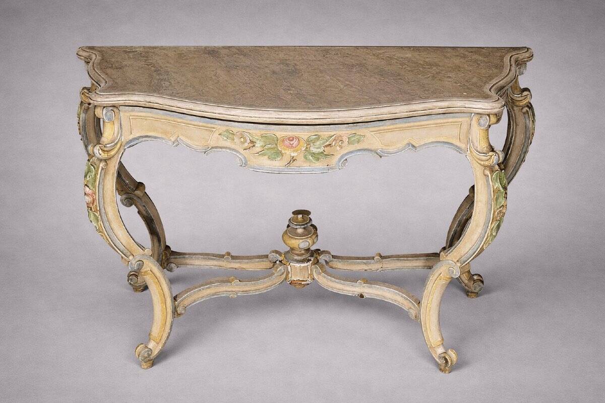 Italian console painted and sculpted – Wood top with faux marble appearance – 19th century