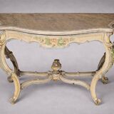 Italian console painted and sculpted – Wood top with faux marble appearance – 19th century