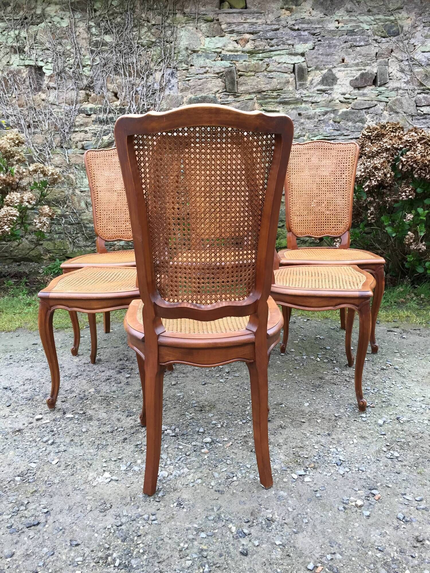 Vintage regency cherry chairs with canned backrests and seats